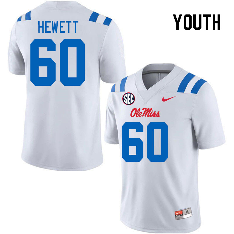 Youth #60 Lane Hewett Ole Miss Rebels 2024 New Uniforms College Football Jerseys Stitched-White